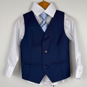 Kids World of USA Formal Dress Shirt Vest Tie Set Navy Blue 4 Special Occasion